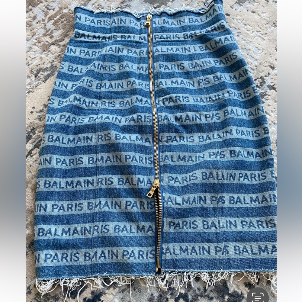 Balmain Blue Logo Denim Pencil Skirt